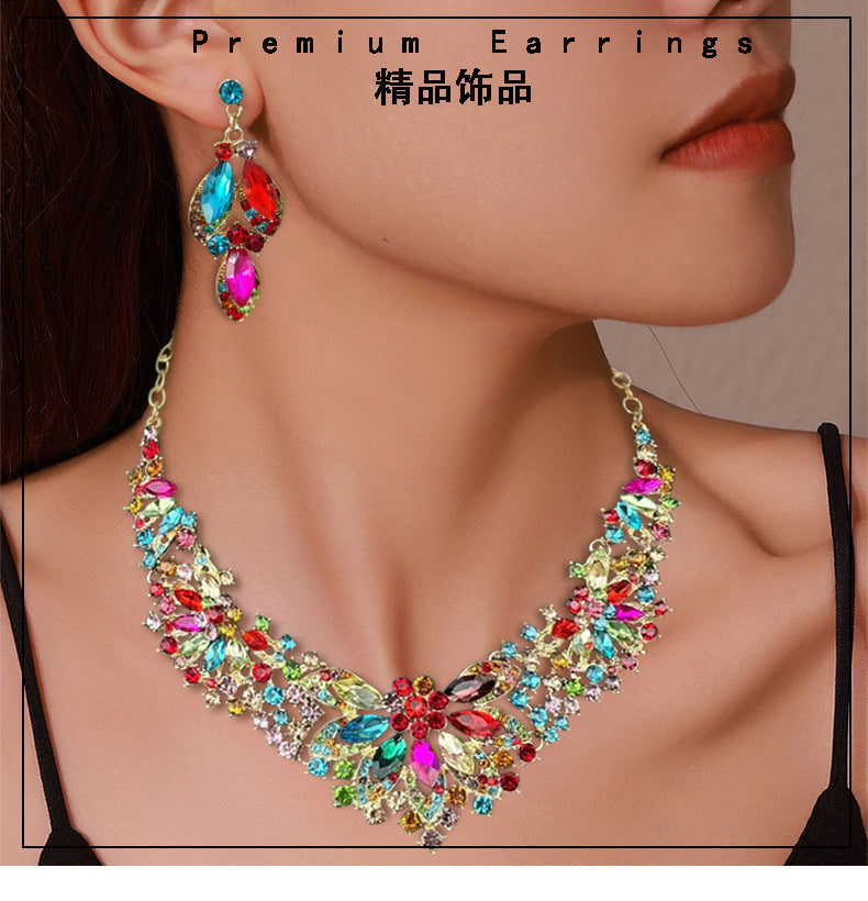 New Cross-border Exaggerated Retro Necklace suit Women Luxury Crystal Banquet Dress Accessories Collarbone Chain Factory Direct Sale