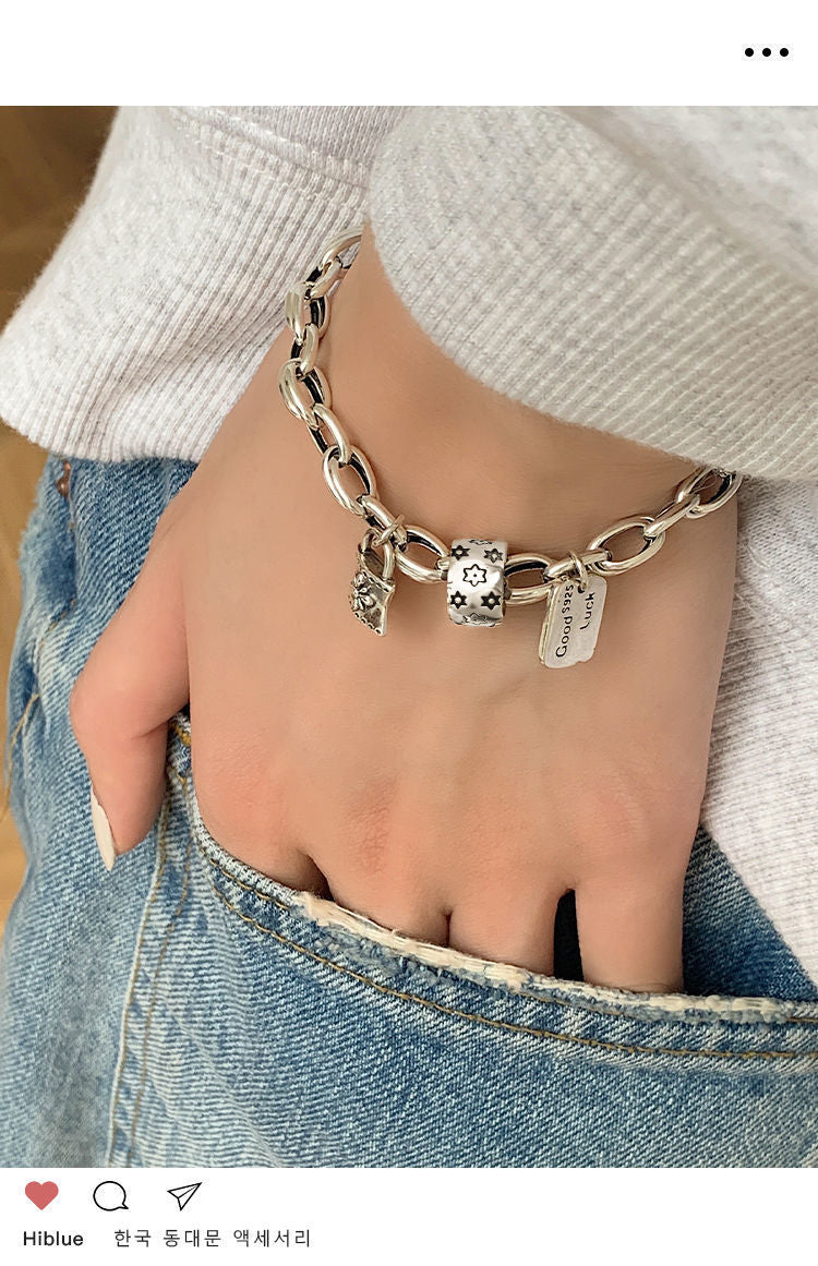 Six-pointed Star Old 925 Sterling Silver Bracelet Women's Autumn and Winter 2025 New Ins Niche Design Cold Style Couple Bracelet