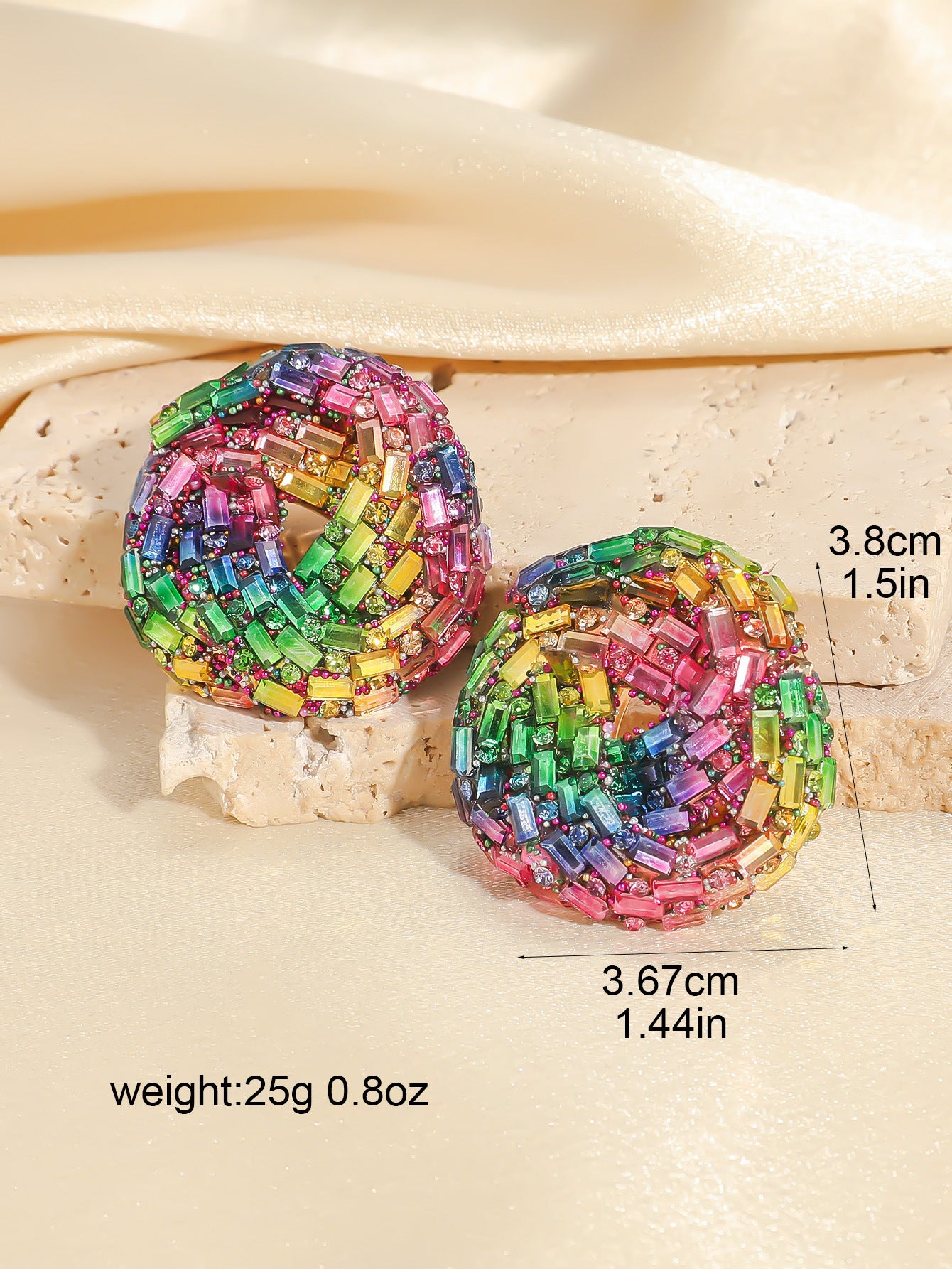 European and American Cross-border New Water Drop Round Stained Glass Full Diamond Light Luxury Earrings Fashion Earrings High-end Earrings for Women