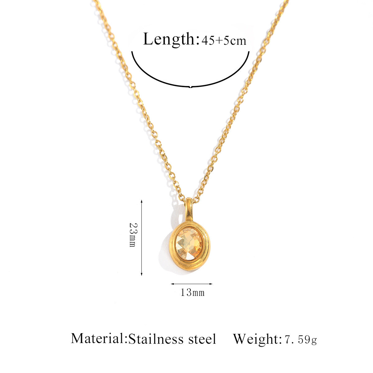 Stainless Steel French Style Ins Style Retro Oval Gem Necklace Women's Titanium Steel Light Luxury Niche Design Clavicle Chain