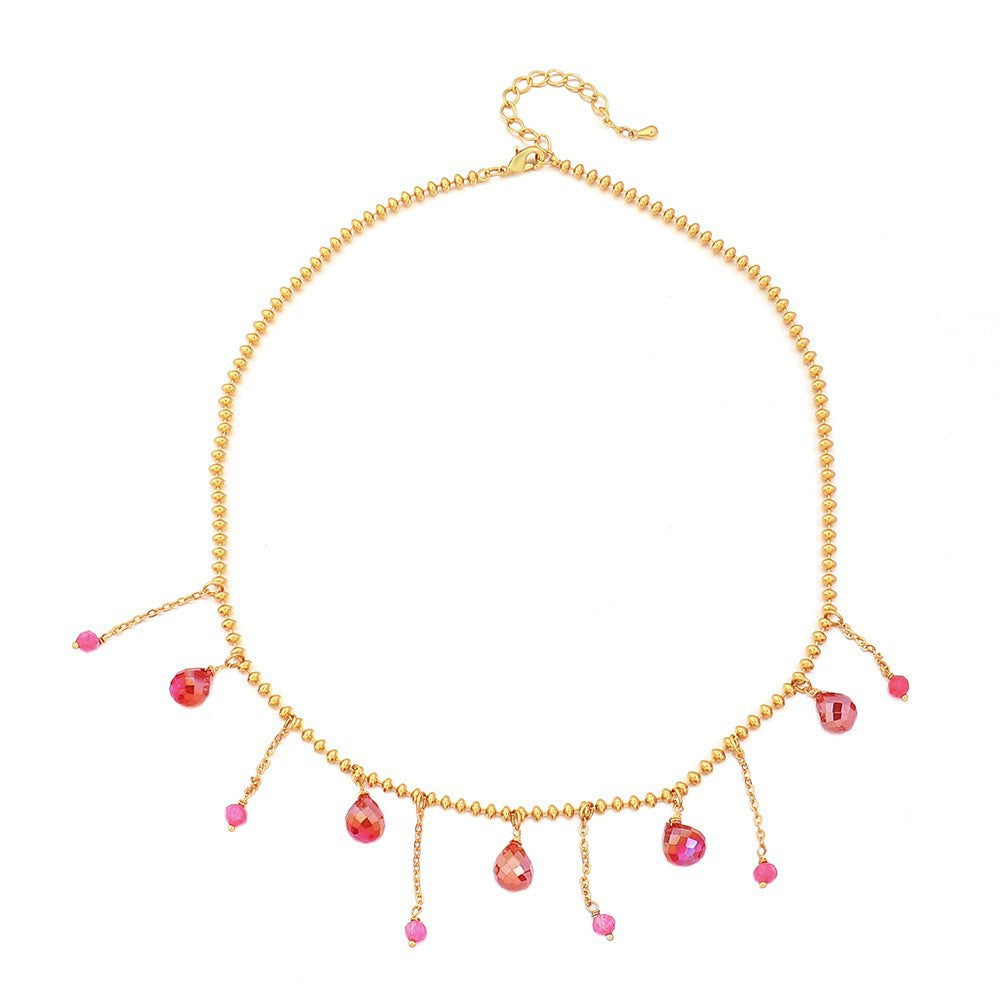 Lishan Versatile Bowknot Accessories Titanium Steel Metal Chain Series Layered Natural Stone Necklace Clavicle Chain for Women