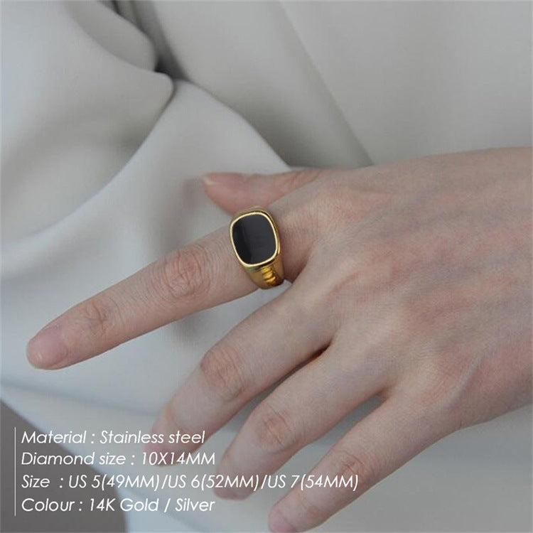 Niche Design Square White Mother-Of-Pearl Ring, Light Luxury Gold-Plated Index Finger Ring, Versatile and High-End Ring for Women