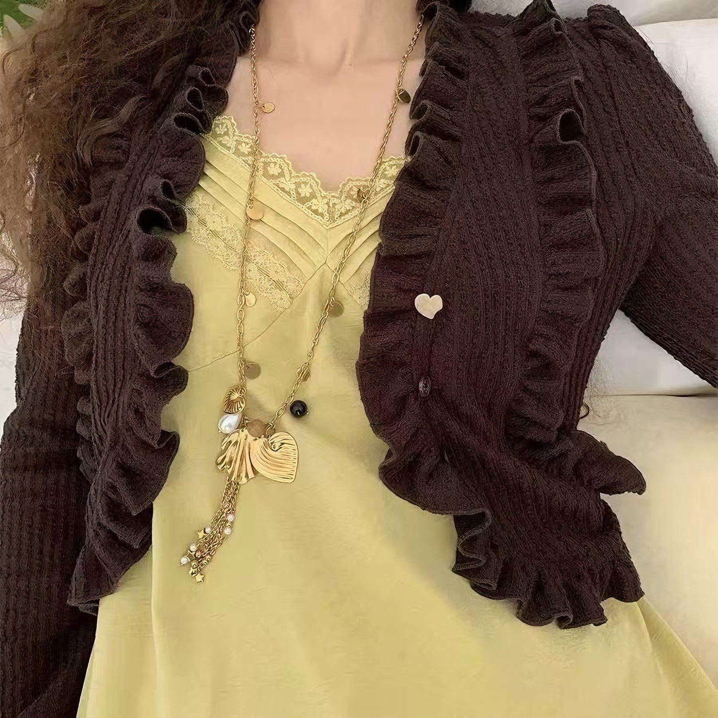 Wishing Meteor Golden Love Tassel Long Necklace Women's Niche Design Light Luxury High-End Sweater Chain Accessories