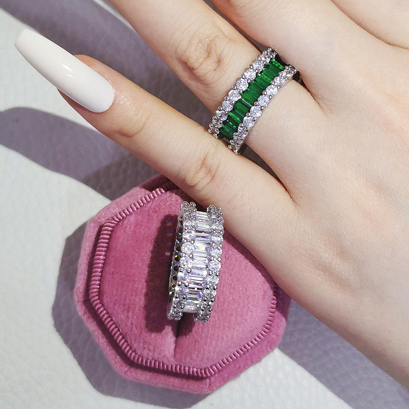 Luxury multi-row 3A zircon micro-inlaid full diamond ring eternal ring jewelry phantom r4575