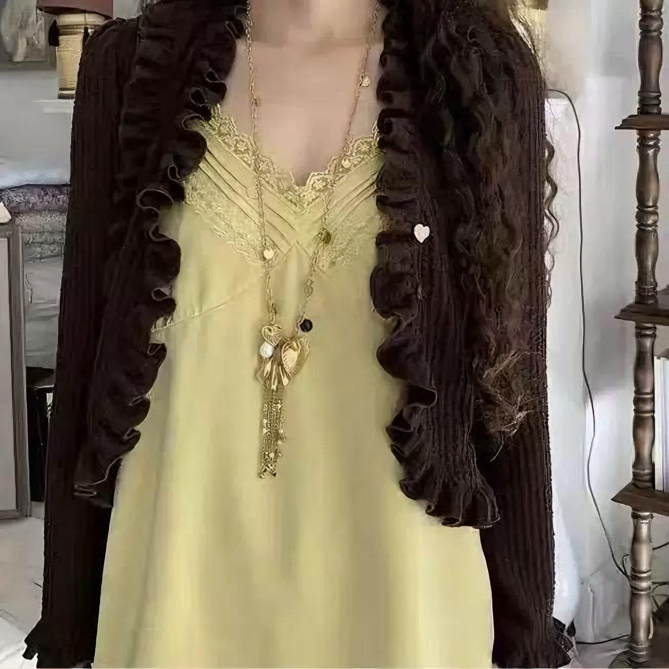 Wishing Meteor Golden Love Tassel Long Necklace Women's Niche Design Light Luxury High-End Sweater Chain Accessories