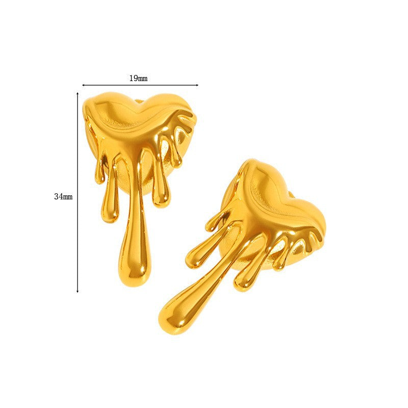 European and American Niche Design Melting Heart Earrings, Light Luxury Gold Lava Drop Heart-Shaped Earrings, Unique and Bold