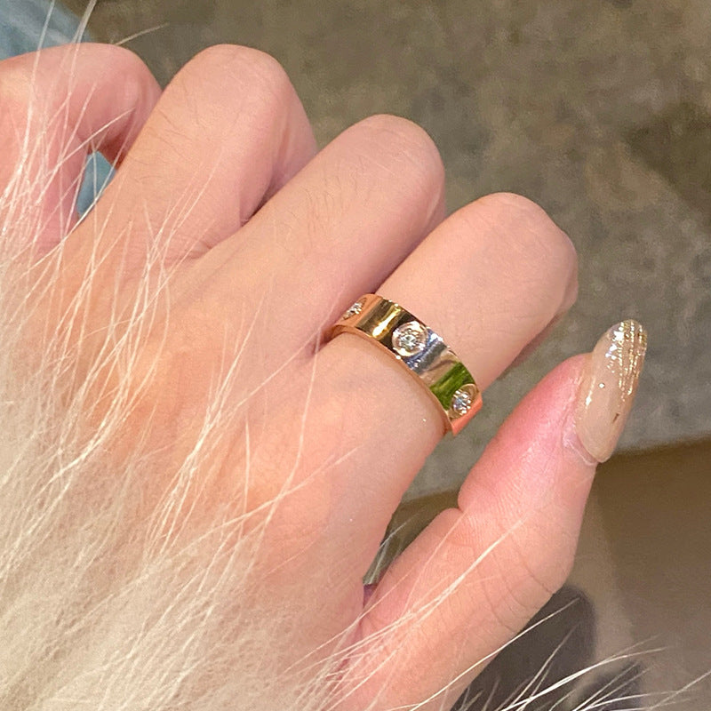 Six-Diamond Zircon Titanium Steel Ring for Women Stainless Steel Plain Ring for Women Accessible Luxury High-End Couple Ring Index Finger Ring