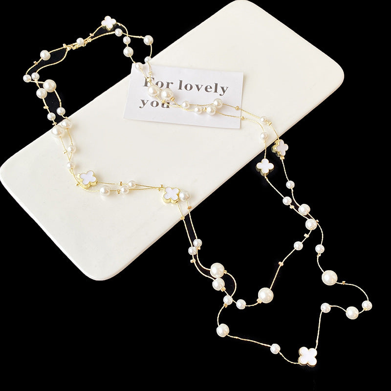 Shijiazu stacked with long pearl necklace women's light luxury temperament sweater chain Joker high sense autumn and winter necklace