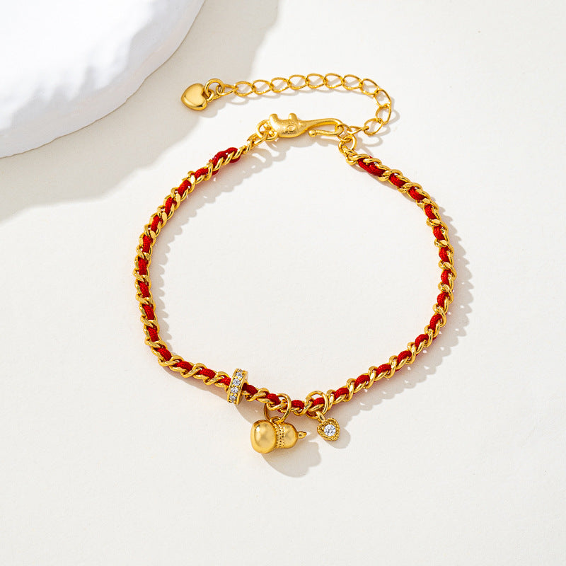 Ancient Sand Gold Bracelet, Light Luxury and High-End Feeling, Gourd Small Red Rope Braided Bracelet Accessories, Female Internet Celebrity Jewelry Wholesale