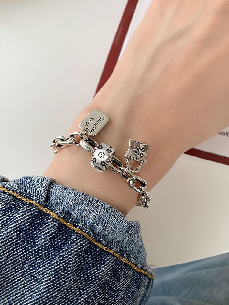 Six-pointed Star Old 925 Sterling Silver Bracelet Women's Autumn and Winter 2025 New Ins Niche Design Cold Style Couple Bracelet
