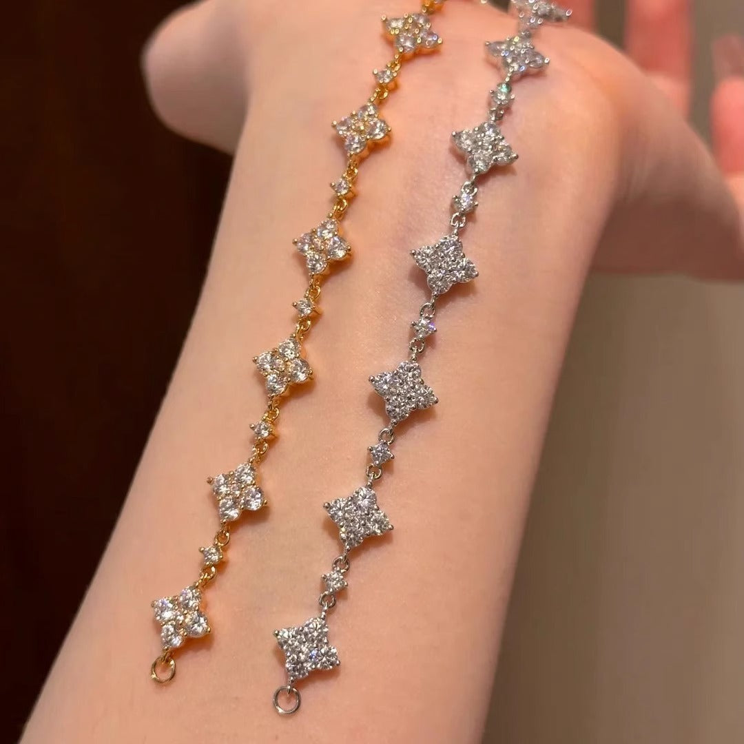 Broken Diamond Four-Leaf Clover Bracelet for Women, Light Luxury and Exquisite Jewelry, Super Flash Zircon Flower Bracelet, Versatile Design Accessories