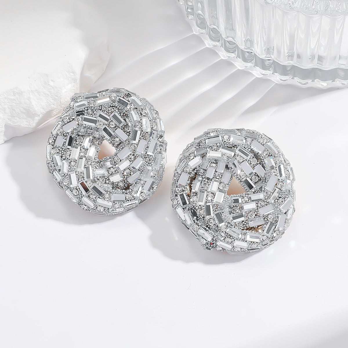 European and American Cross-border New Water Drop Round Stained Glass Full Diamond Light Luxury Earrings Fashion Earrings High-end Earrings for Women