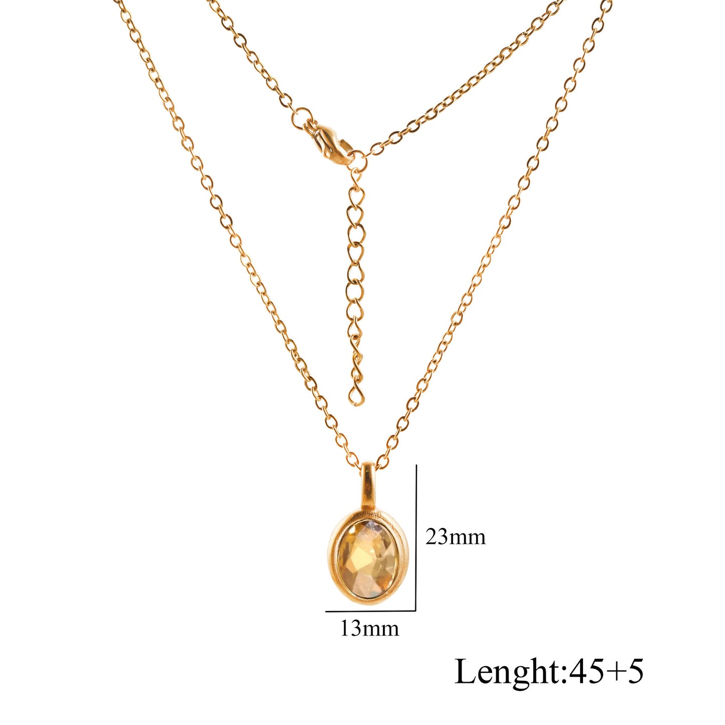 Stainless Steel French Style Ins Style Retro Oval Gem Necklace Women's Titanium Steel Light Luxury Niche Design Clavicle Chain