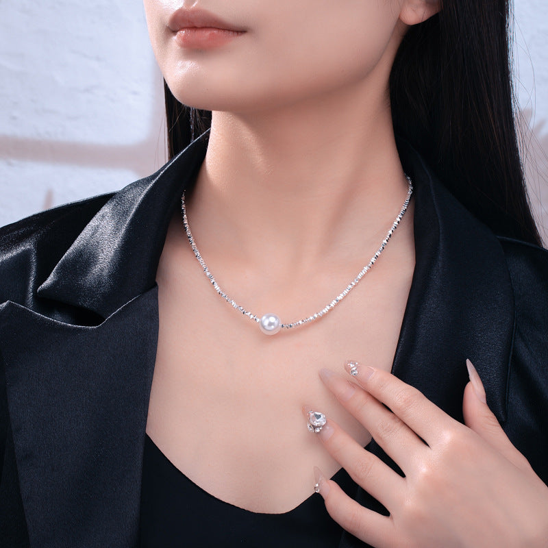 Light Luxury Women's Broken Silver Several Two Shijia Crystal Pearl Passepartout Clavicle Chain Niche Design Ins Trendy New All-Match