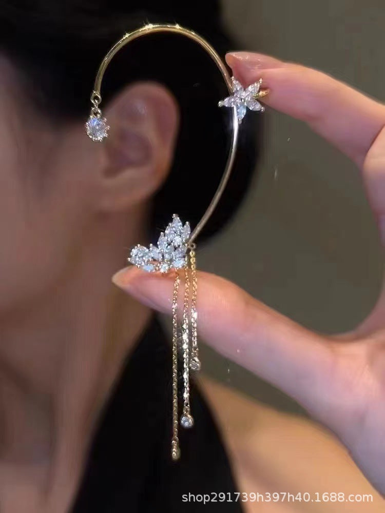Super fairy Crystal tassel earrings long non-pierced high-grade earrings 2024 new popular niche earrings earrings earrings