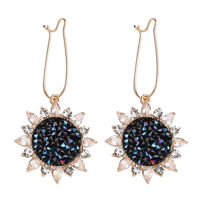 Autumn and Winter Earrings Korean Style Zircon Full Diamond Sunflower Hoop Earrings Design Trendy Internet Celebrity Earrings for Women Sparkling Diamond Circle
