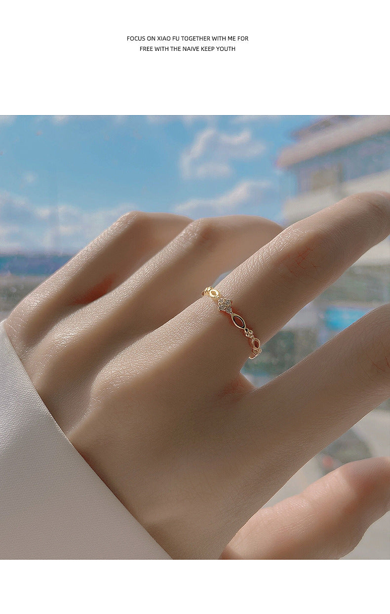925 Silver Plated Fashion Distinctive Ring Women's Light Luxury Ins Simple Niche Design Ring Adjustable Opening of Index Finger