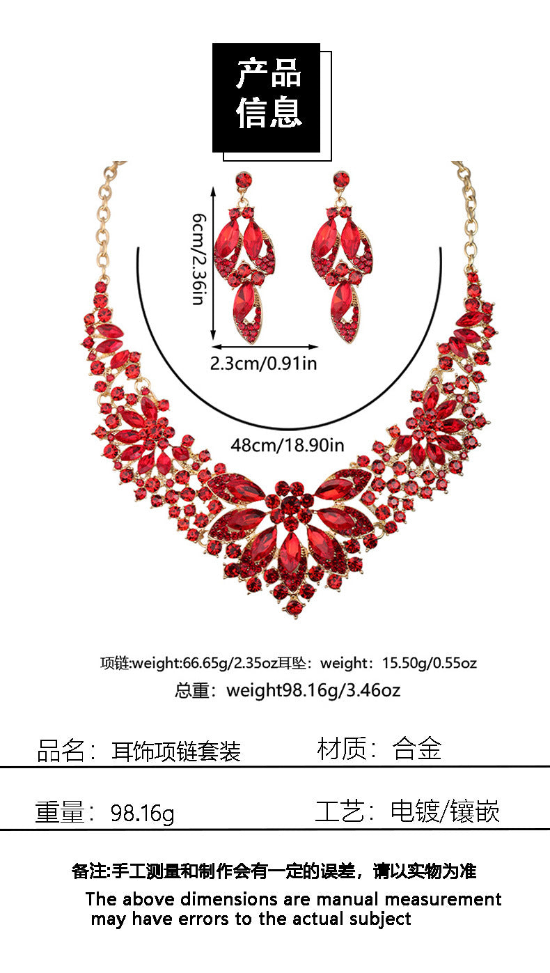 New Cross-border Exaggerated Retro Necklace suit Women Luxury Crystal Banquet Dress Accessories Collarbone Chain Factory Direct Sale