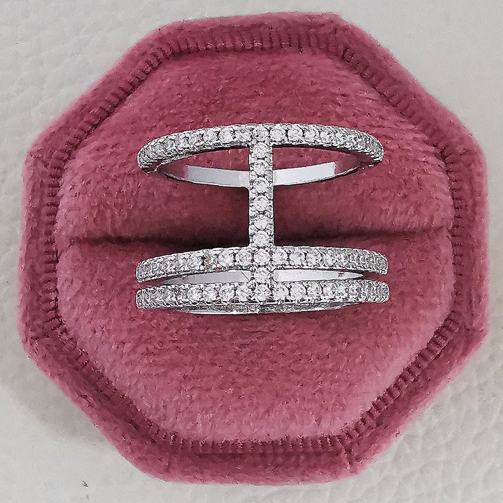 Amazon Supply Hot Selling Creative Irregular Geometric Hollow Women's Aaa Zircon Ring in stock R4875
