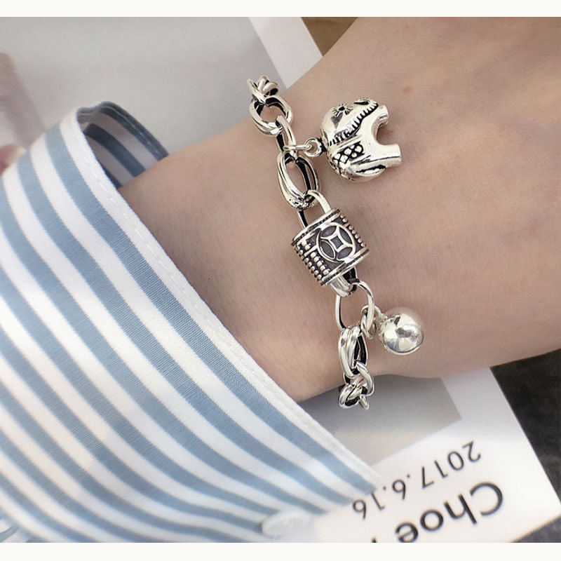 Six-pointed Star Old 925 Sterling Silver Bracelet Women's Autumn and Winter 2025 New Ins Niche Design Cold Style Couple Bracelet