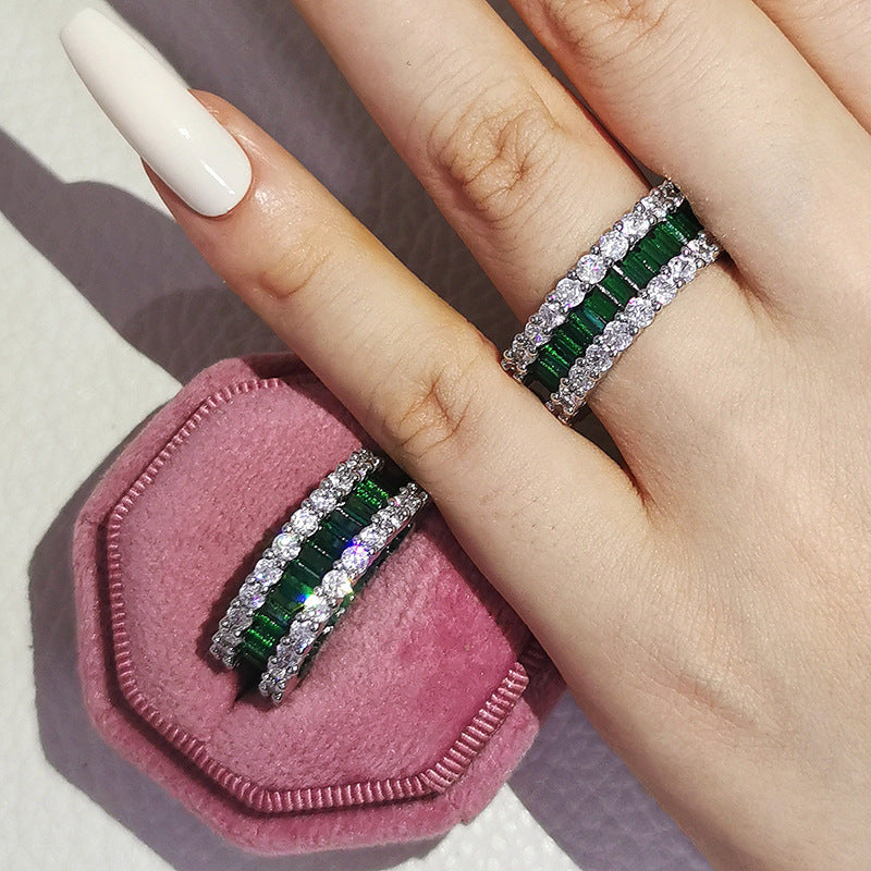 Luxury multi-row 3A zircon micro-inlaid full diamond ring eternal ring jewelry phantom r4575