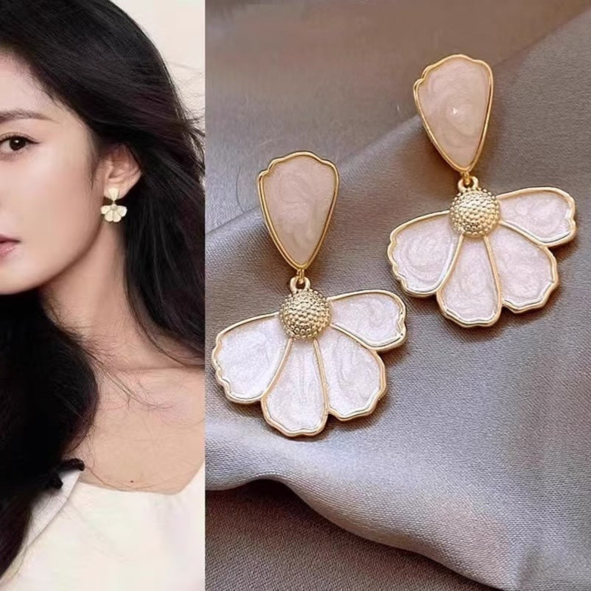 2024 a fan leaf zinc alloy one love women's earrings drop oil high-end sense Joker ladies jewelry direct sales