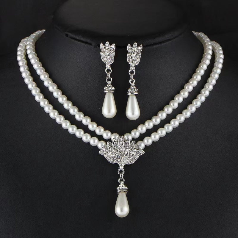 New Cross-border Exaggerated Retro Necklace suit Women Luxury Crystal Banquet Dress Accessories Collarbone Chain Factory Direct Sale