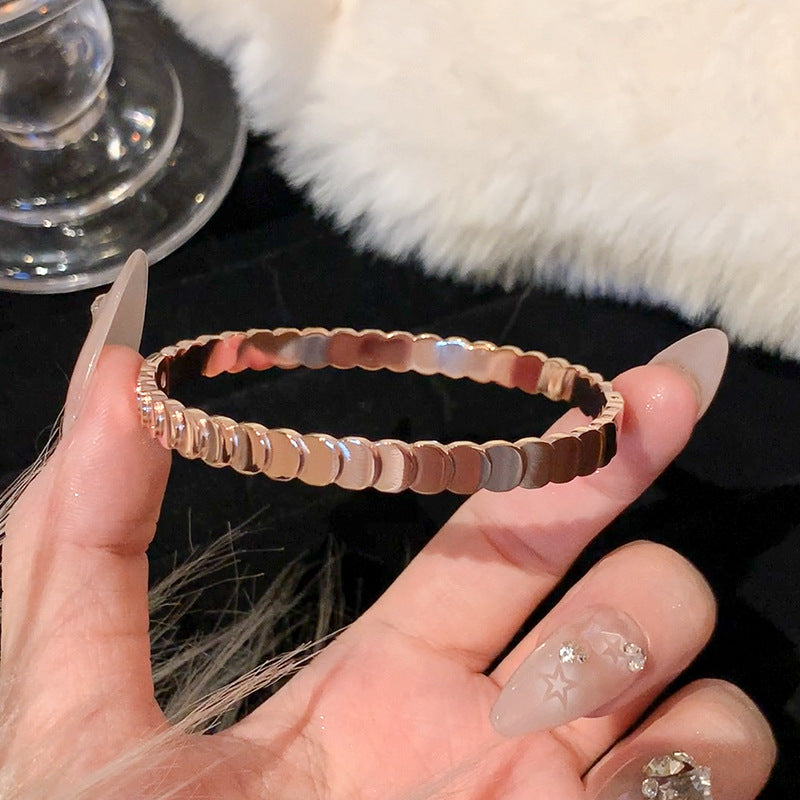 Rose Gold Titanium Steel Bracelet Women's High-end Bracelet Light Luxury Niche Zircon Bracelet Plain Ring Bracelet Hand Jewelry