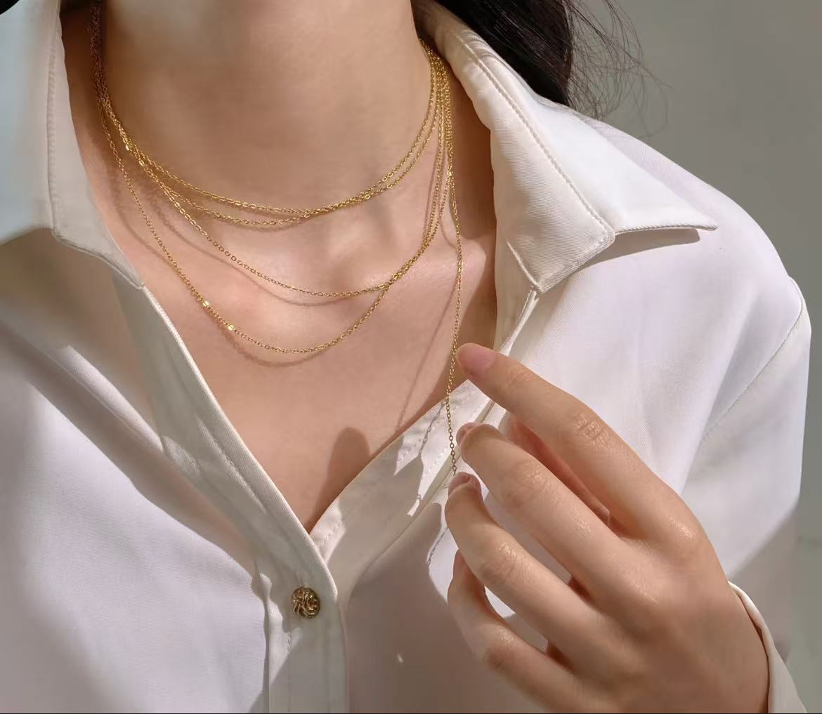 European and American simple versatile thin chain plain chain high temperament necklace clavicle chain women with dress shirt jewelry