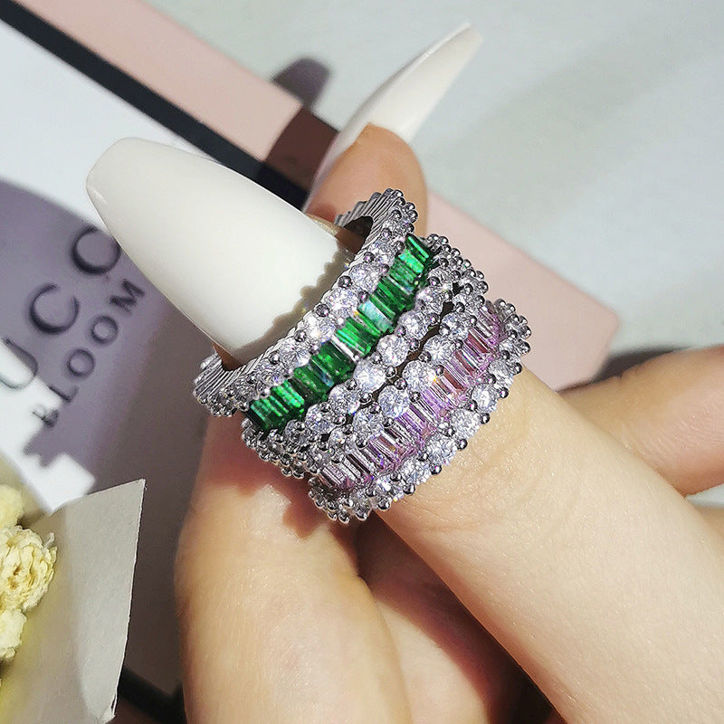 Luxury multi-row 3A zircon micro-inlaid full diamond ring eternal ring jewelry phantom r4575