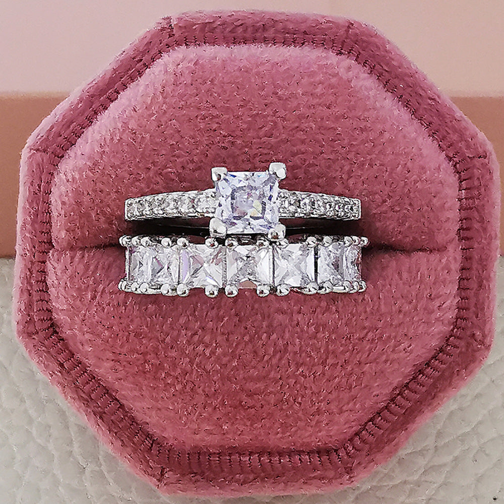 Chinese Valentine's Day Fashionable Two-Piece Set Light Luxury Women's Combination Ring Couple Rings R5402-R6169
