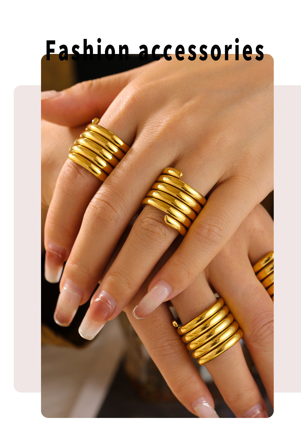 Baroque cross-border new geometric multi-layer winding wide version ring stainless steel plated 18k gold light luxury texture ring