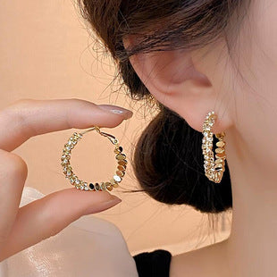 European and American New Full Diamond Circle Earrings Niche Light Luxury Design Sense Earrings Female Temperament Exaggerated Circle Fashion Earrings