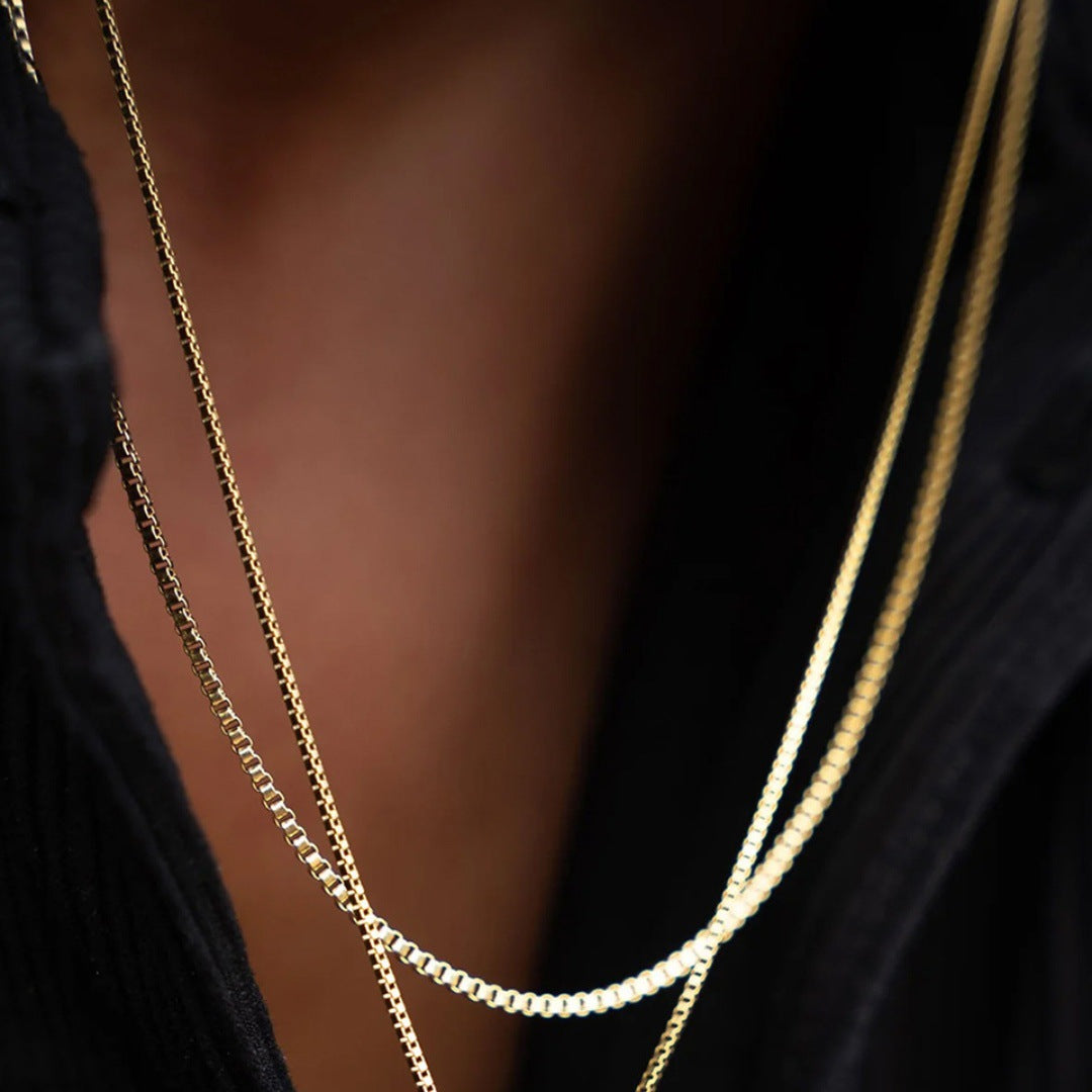 Cross-border New Entry Luxury Stainless Steel Box Chain Necklace Clavicle Chain Personalized Trendy Personalized All-match Jewelry