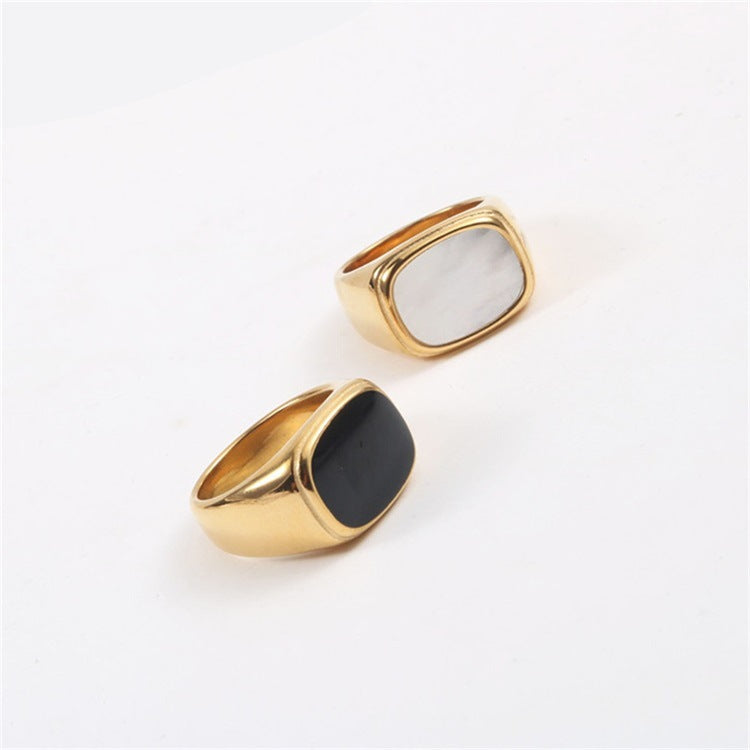 Niche Design Square White Mother-Of-Pearl Ring, Light Luxury Gold-Plated Index Finger Ring, Versatile and High-End Ring for Women