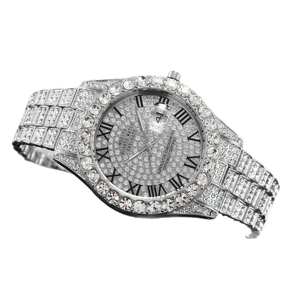 Women's 16-Piece Crystal Watch & Jewelry Set of Various Diamond-Encrusted Watches, Diamond-Shaped Cuban Bracelets and Necklaces