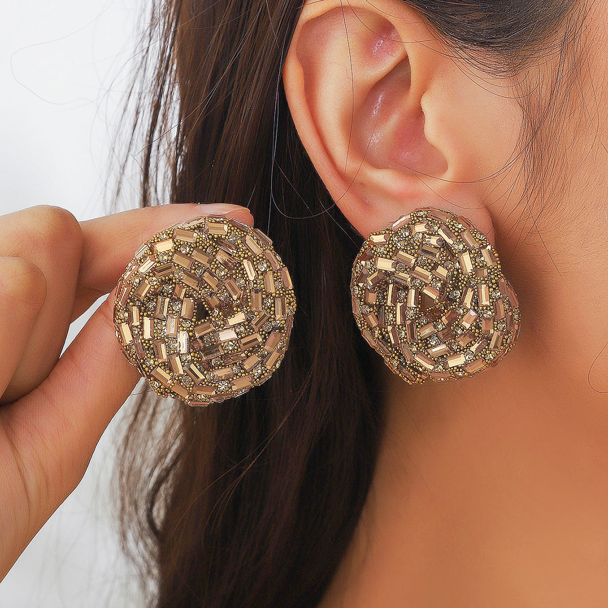 European and American Cross-border New Water Drop Round Stained Glass Full Diamond Light Luxury Earrings Fashion Earrings High-end Earrings for Women