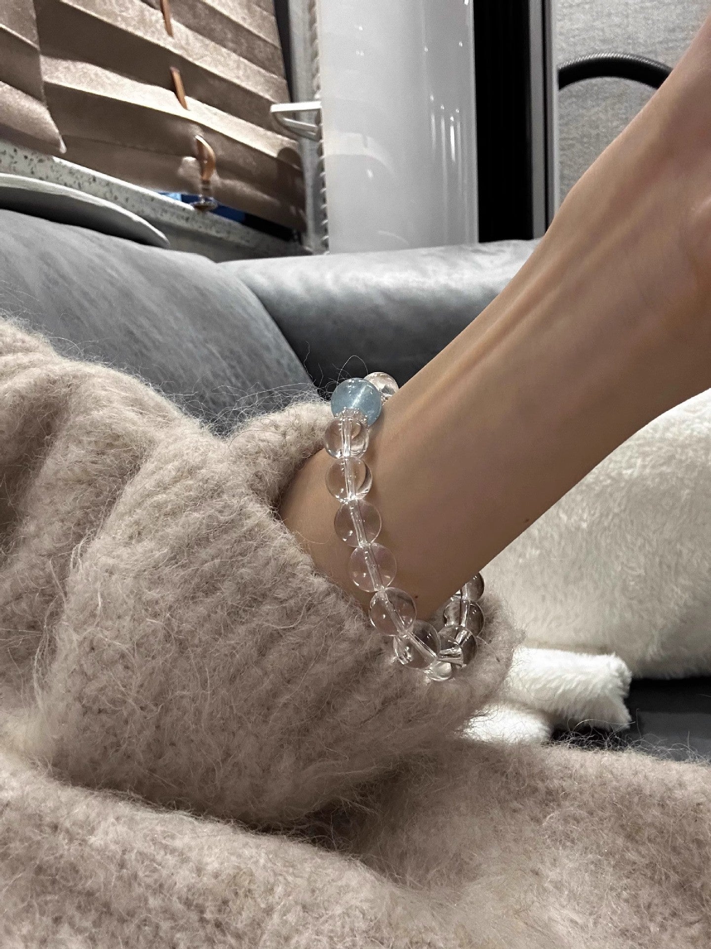 Natural Aquamarine White Crystal Bracelet for Women, New Hot Style, Light Luxury, Niche and High-End, Valentine's Day Gift for Girlfriend