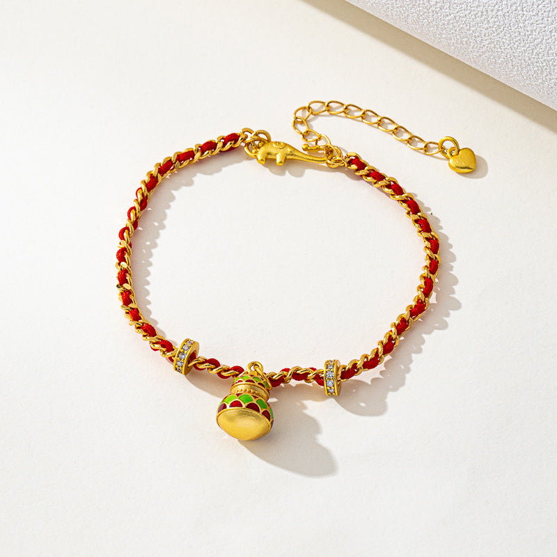 Ancient Sand Gold Bracelet, Light Luxury and High-End Feeling, Gourd Small Red Rope Braided Bracelet Accessories, Female Internet Celebrity Jewelry Wholesale
