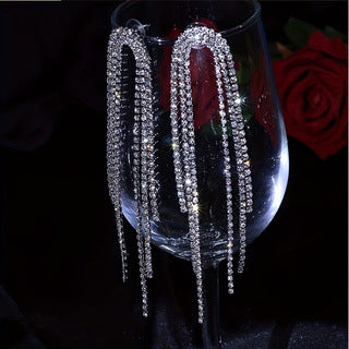 Silver Needle Diamond Geometric Tassel Earrings European and American Exaggerated Heavy Industry Design Earrings Fashion Niche Light Luxury Elegant Earrings