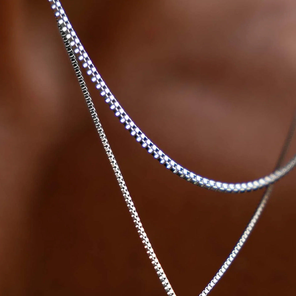 Cross-border New Entry Luxury Stainless Steel Box Chain Necklace Clavicle Chain Personalized Trendy Personalized All-match Jewelry