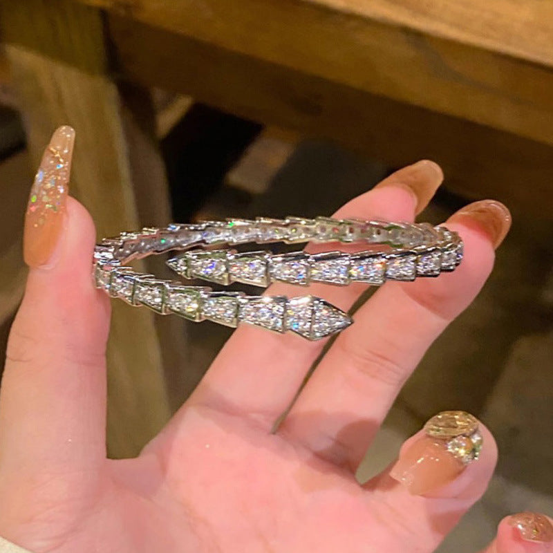 South Korea Ins Zircon Flower Leaf Bracelet Fashion Niche Design Sense Bracelet Light Luxury Shining Silver Bracelet suit
