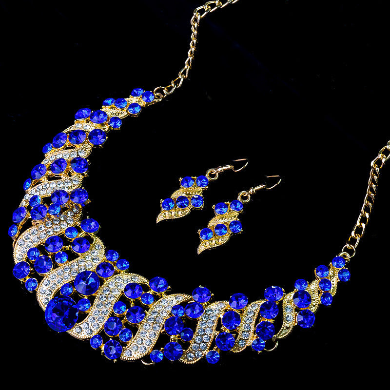 New Cross-border Exaggerated Retro Necklace suit Women Luxury Crystal Banquet Dress Accessories Collarbone Chain Factory Direct Sale