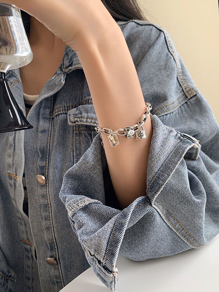Six-pointed Star Old 925 Sterling Silver Bracelet Women's Autumn and Winter 2025 New Ins Niche Design Cold Style Couple Bracelet