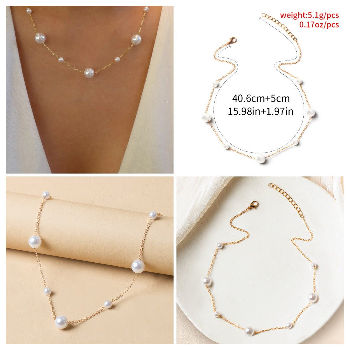 Imitation Pearl Necklace Wholesale European and American Cross-Border Fashion Retro Jewelry Women's Accessible Luxury Niche High-End Choker Necklace