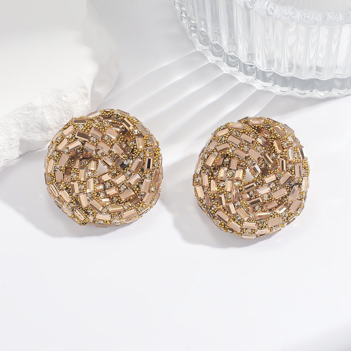 European and American Cross-border New Water Drop Round Stained Glass Full Diamond Light Luxury Earrings Fashion Earrings High-end Earrings for Women