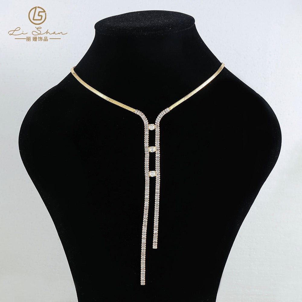 Lishan Versatile Bowknot Accessories Titanium Steel Metal Chain Series Layered Natural Stone Necklace Clavicle Chain for Women