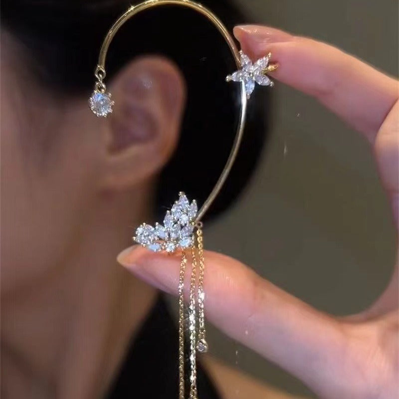 Super fairy Crystal tassel earrings long non-pierced high-grade earrings 2024 new popular niche earrings earrings earrings