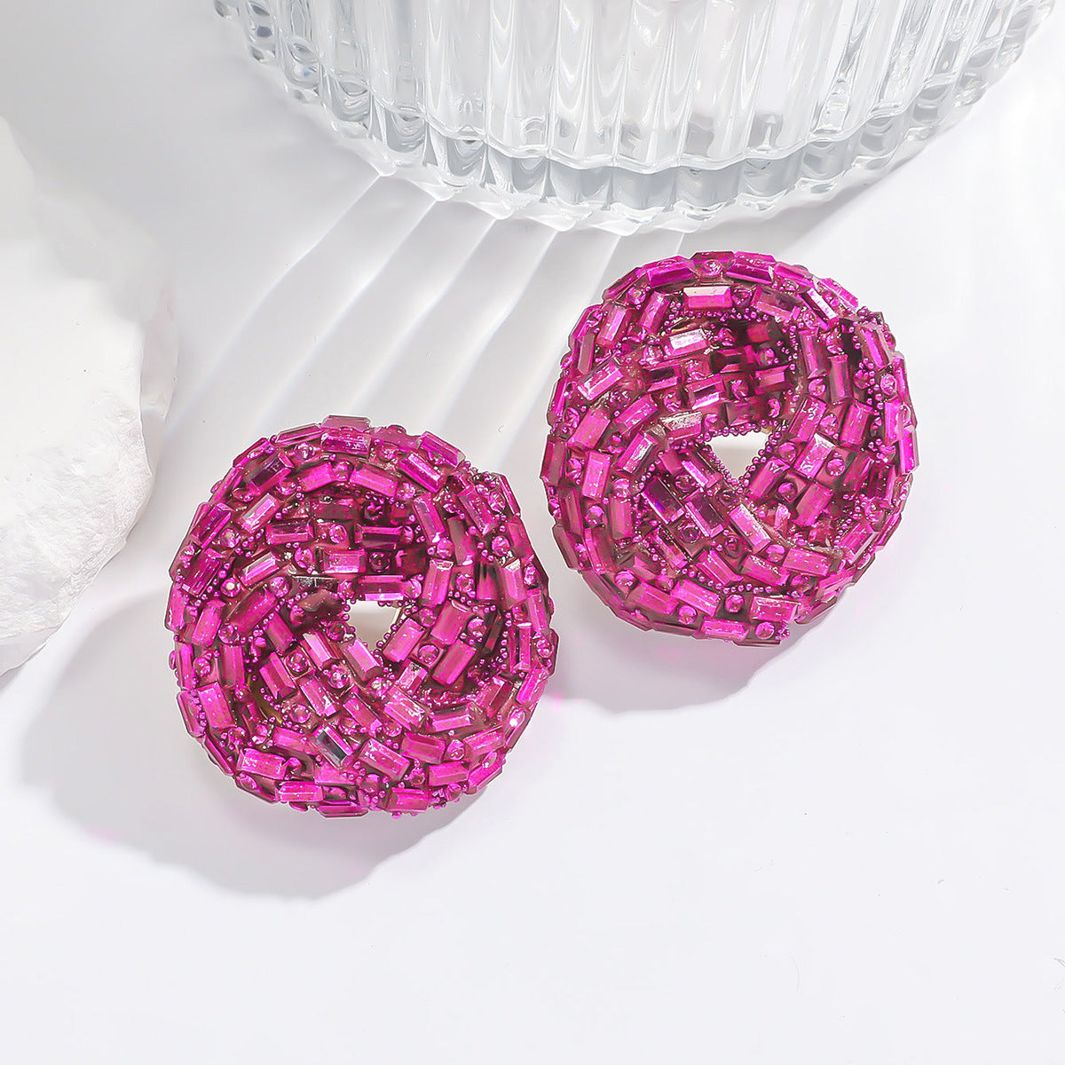 European and American Cross-border New Water Drop Round Stained Glass Full Diamond Light Luxury Earrings Fashion Earrings High-end Earrings for Women