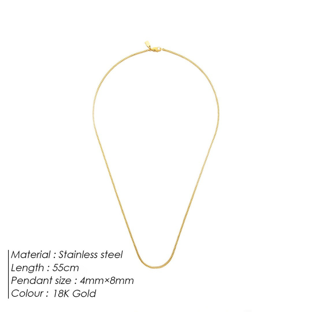 Cross-border New Entry Luxury Stainless Steel Box Chain Necklace Clavicle Chain Personalized Trendy Personalized All-match Jewelry